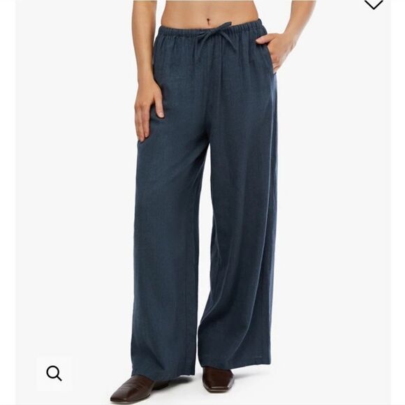 NWT WEWOREWHAT M soft navy color Linen blend pants - Picture 1 of 9